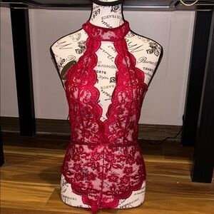 Avid love Deep Red Lace lingerie with snap button new size small